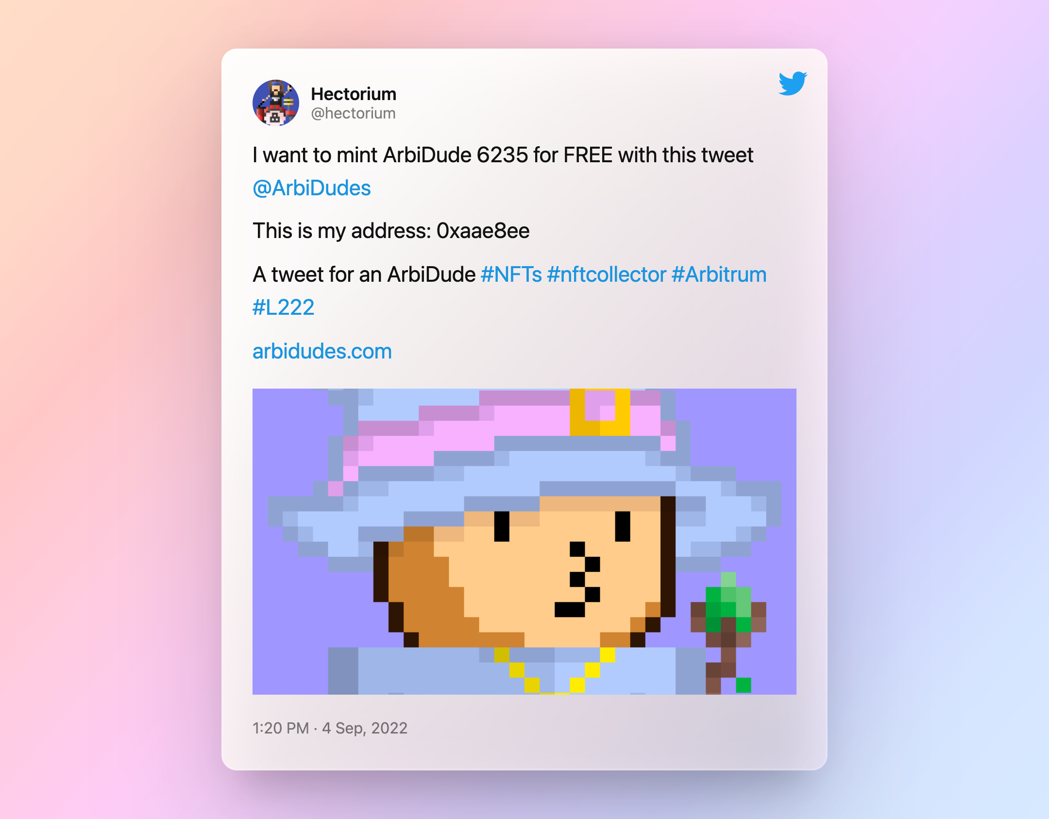 You can mint an ArbiDude with a tweet